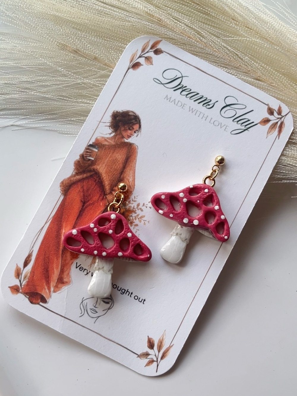 Handmade Red Mushroom Clay Earrings